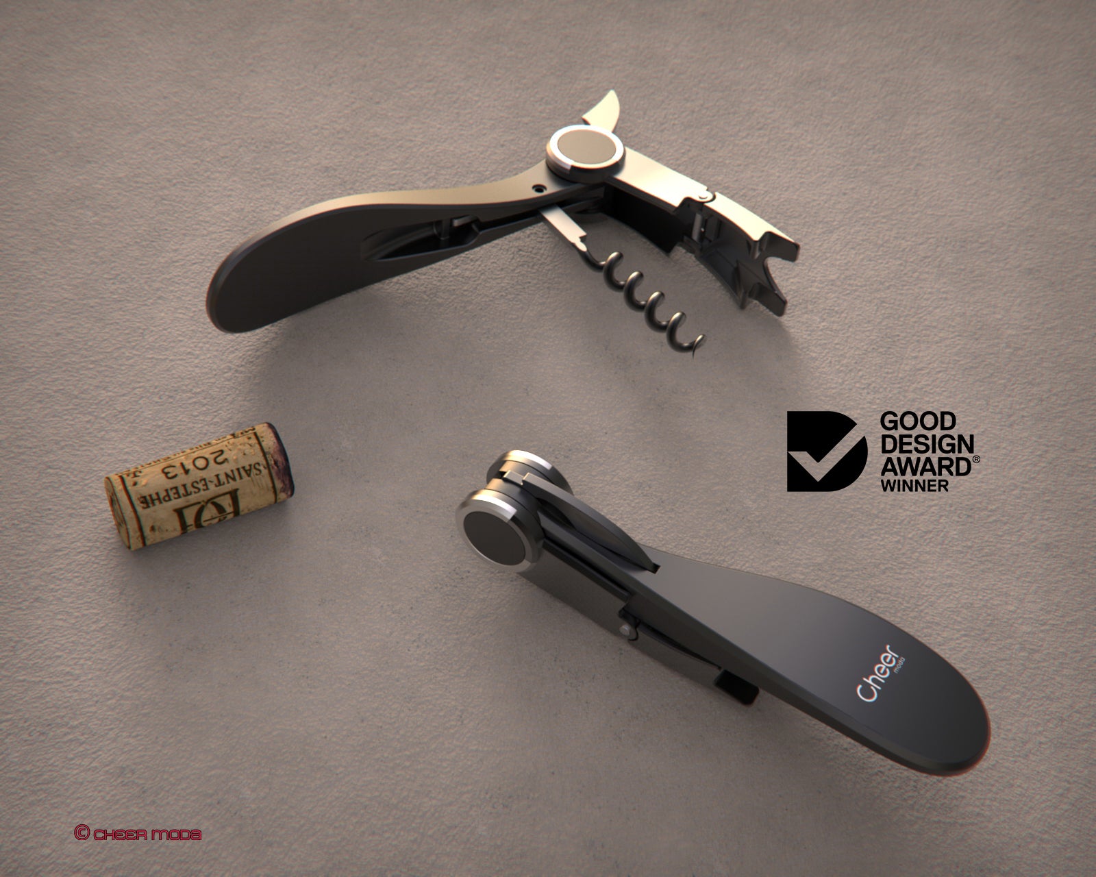 Libellule tire-bouchon sommelier acier avec poignée ergonomique pour ouverture facile des bouteilles de vin vue dessus et coté
